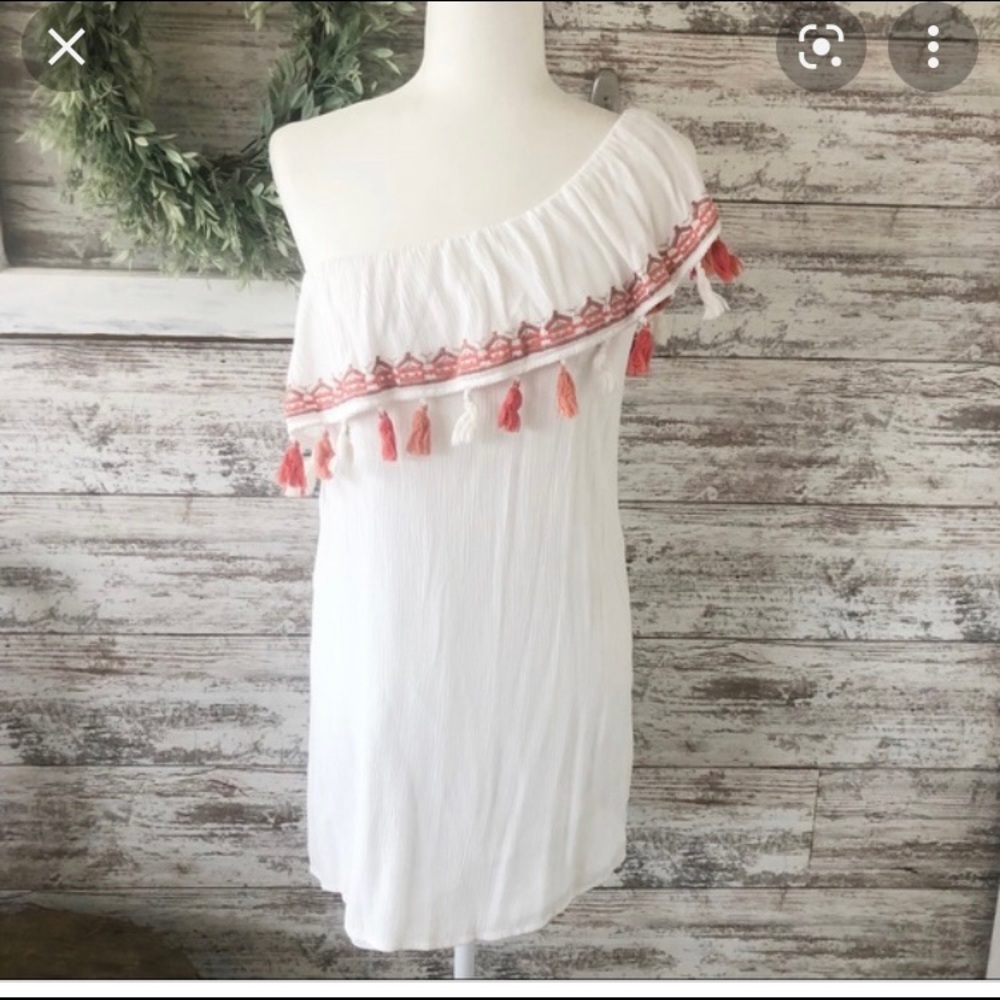 White one shoulder linen dress NWT